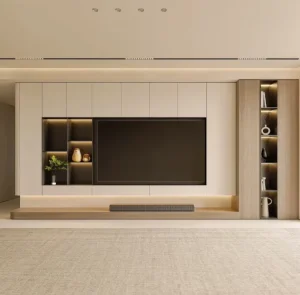 Modern Living Room Furniture Set with Full-Wall TV Stand, Sofa, Table, and Storage Cabinet