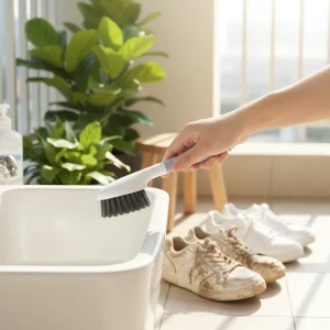 Modern Long Handle Eco Friendly PP & PET Shoe Cleaning Brush Thick Stiff Bristles for Shoes Clothes Bathroom Tiles & Carpets