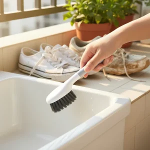Modern Long Handle Eco Friendly PP & PET Shoe Cleaning Brush with Thick Stiff Bristles for Bathroom Shoes Clothes Tiles Carpets