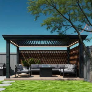 Modern Luxury Aluminum Louvered Gazebo with Roman Columns Weatherproof Outdoor Shade Pavilion with Built in LED & Gutter