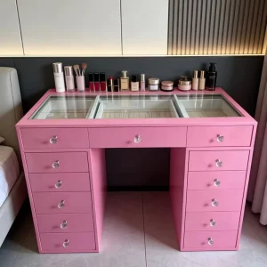 Modern Luxury Bedroom Dressing Table Large Space Multi drawer Panel Makeup Cabinet Lighted Mirror Eco Friendly Home Furniture