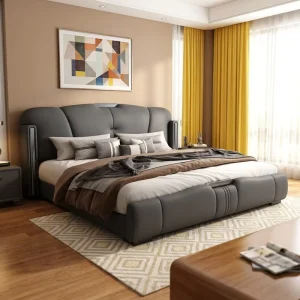 Modern Luxury Upholstered Leather Tufted Comfortable Soft Bed Storage Box Italian Style King Queen Size Bedroom Furniture for