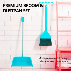 Modern Minimalist Broom and Dustpan Set with Ergonomic Long Handle Non Stick Bristles Floor Cleaning Kit Plastic Sweeping Broom