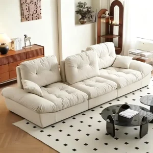 Modern Minimalist Modular Cream Fabric Cloud Sofa for Small Living Rooms