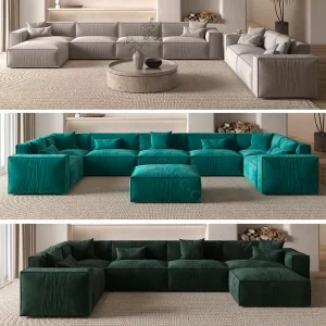 Modern Minimalist Velvet Modular Sectional Sofa with Wood Frame