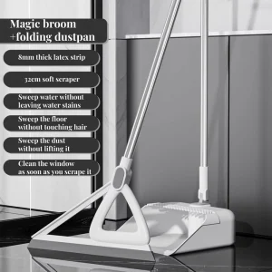 Modern Minimalist White Broom Dustpan Set Sustainable Design Stainless Steel Handle 32*100CM Household Cleaning