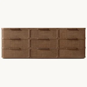 Modern Natural Oak Cane Dresser with 9 Soft-Close Drawers