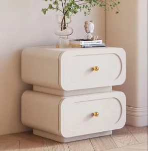 Modern Nightstand Set 2 Drawers Minimalist Bedroom Storage Cabinet Space Saving Furniture for Small Bedroom Living Room Wood