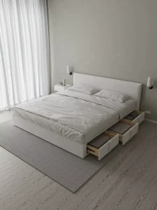Modern Nordic Design Full Solid Wood High Box Storage Bed with Three pump Air Pressure Small Apartment Friendly Double Bed