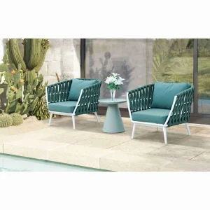 Modern Outdoor Aluminum Rope Coffee Set Durable Garden Furniture with Easy Stack Table and Chair for Living Room or Leisure