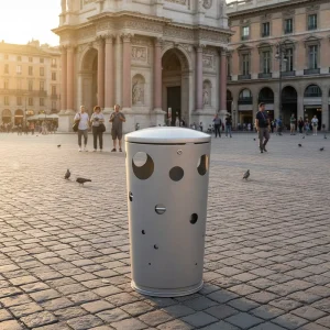 Modern Outdoor Round Metal Trash Can Park Street Public Waste Bin Commercial Garbage Bin