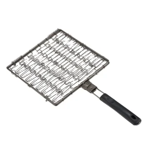 Modern Plastic Handled Non-Stick BBQ Spring Grill Basket Metal Tool for Efficient Charcoal Cooking