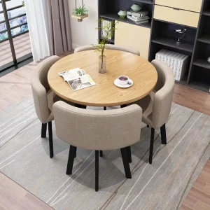 Modern Round Wood Dining Table Set with 4 Chairs