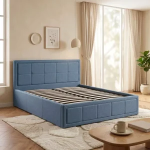 Modern Soft Bed Design Smart Queen Box Spring Bed Frame Linen Upholstered Pine Durable Grey Full Furnished Stylish Functional
