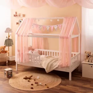 Modern Solid Wood Kid Children Bed with Guardrail Wooden House Design for Bedroom