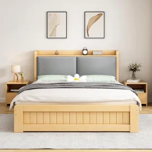Modern Solid Wood Storage Bed Frame with Single Double Bed Options for Bedroom Furniture