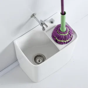 Modern Square Ceramic Mop Sink Hotel Household Accessory with Table Control Drainer for Balcony Bathroom Pool Draining Basket