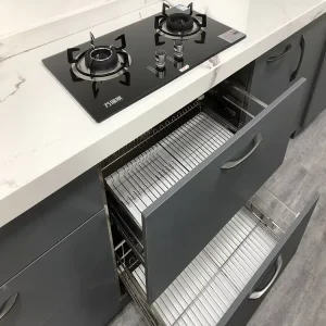Modern Stainless Steel Lacquer-Finish Kitchen Cabinet Set for Apartments