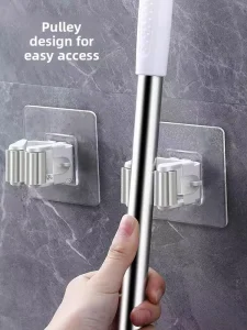 Modern Style 1 Unit Self-Adhesive PP Plastic Space Saving Mop Clip for Apartment Kitchen
