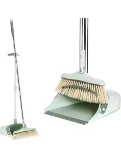 Modern Style Folding PP Material Long Handle Plastic Steel Stick Upright Home Cleaning Broom and Dustpan Set for Dust