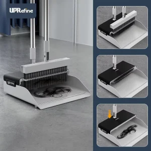Modern Style Rotatable Broom Dustpan Set Stainless Steel Plastic Handle Portable Eco Friendly Flagged Bristle Easy Cleaning Home