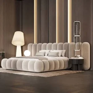 Modern Tufted Cloud Bed Frame Soft Fabric Upholstered Bed King Queen Size Bedroom Set Furniture for Villa Hotel