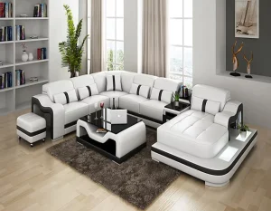 Modern Tufted Leather 2-Seater Sofa Set with Wooden Base for Living Room