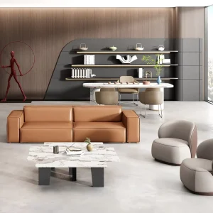 Modern Villa Living Room Office Modular Sectional Sofa Set with Genuine Leather High Density Sponge and Wood Frame