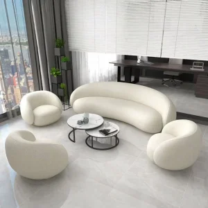 Modern Villa Living Room Single Three Person Sofa Set Household Beige Lamb Fabric Cashew Nut Arc Sofa