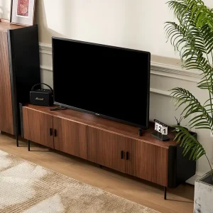 Modern Walnut Color Wooden Panel TV Stand with Adjustable Height Console Cabinet for Living Room Fits 65 in TVs