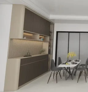 Modern Wooden Custom Table and Side Cabinets for Living Room