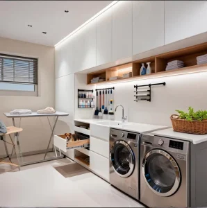 Modern Wooden Laundry Room Sink Cabinet Set for Washing Machine with Stylish Design