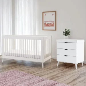 Modern Wooden Nursery Furniture Set with Baby Crib, Storage Cabinet, and Three-Drawer Chest