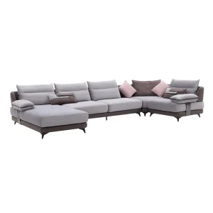 Modular U-Shape Velvet and Leather Sectional Sofa Set for Living Room