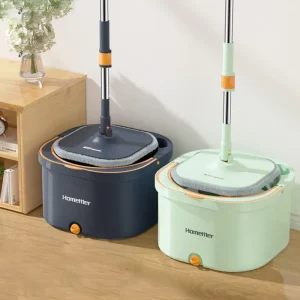 Mop and Bucket Set Telescopic Adjustable Handle Rotating Mop Bucket Set 2 Thick Washable Reusable Mop Pads