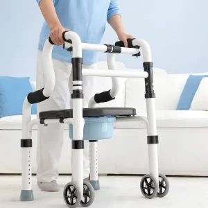 Multi-Function Elderly Walking Frame Foldable Mobility Walker Wheels Waterproof Lightweight Commode Seat Toilet