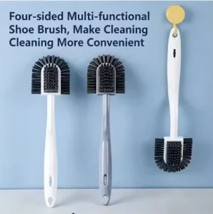 Multi Functional Five Sided Shoe Brush with Long Handle Soft Bristle Cleaning Made of Durable Plastic