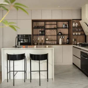 Multi-Functional Modern Kitchen Cabinets with Island, Ready to Assemble