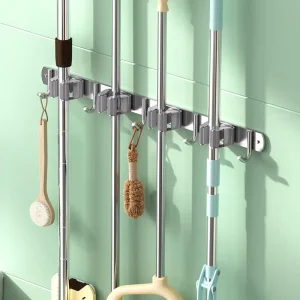 Multi Functional Stainless Steel Wall Mounted Mop Holder Polish Black Bathroom Hardware Accessories Set Hanger Hook Modern