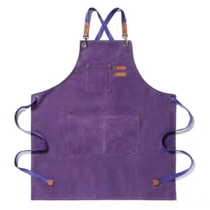 Multi Pocket Canvas Apron With Canvas Cross Back Tie Adjustable Comfort Work Apron for Bar Shop Bakery Household Cooking