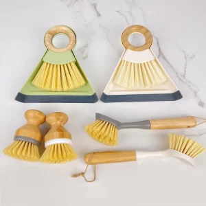 Multi Purpose Bamboo Handle Cleaning Brush Set Dustpan and Broom Combo Kitchen Dish Pot Scrub Brushes for Sink Cleaning