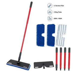 Multi Section Pole Microfiber Flat Mop Kit With 3 Mop Pads OEM ODM Available Hard Floor Cleaning Tool