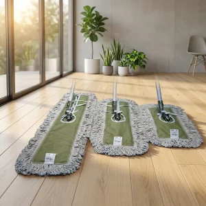 Multi Size Swivel Cotton Yarn with Green Canvas Base Metal Handle Dust Mop for Hotel Hospital Commercial Floor Cleaning