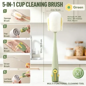 Multi function Five in one PP Long Handle Cup Thermos Bottle Cleaning Brush 360 degree No Dead Angle Household Use