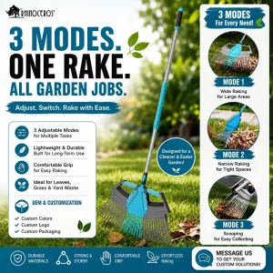 Multi purpose 3 in 1 Telescopic Detachable Plastic Garden Leaf Rake with Long Handle