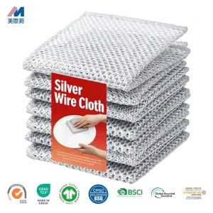 Multi-purpose Household Mesh Silver Wire Cloth Double-Layer Steel Wire Dishwashing Cleaning Cloth Kitchen Household Use