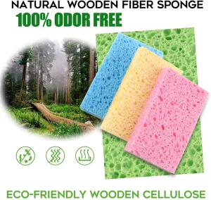 Multicolor Biodegradable Natural Cellulose Wood Pulp High Absorption Rectangle Dish Washing Household Scouring Pad Sponge