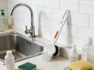 Multifunction 3 in 1 Lightweight Durable PP PET Comb Brush Heart Shaped Scrubber for Kitchen Cleaning Stain Removal