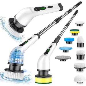Multifunctional 9 in 1 Cordless Spin Scrubber 380 Rotating Electric Cleaning Brush with Extendable Long Handle 9 Brush Heads