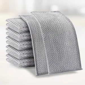 Multifunctional Dish Towel Kitchen Stove Wash Double Sided Silver Wire Dish Cloth for Cleaning Dishes